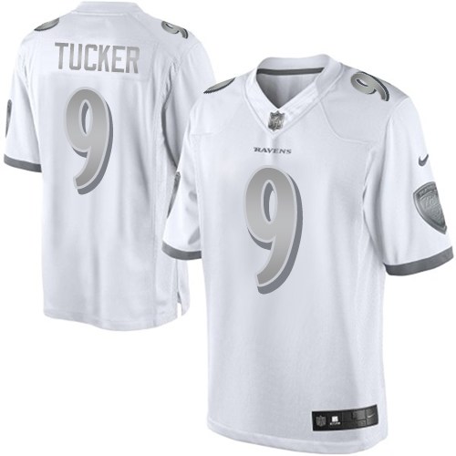 Women's Nike Baltimore Ravens #9 Justin Tucker Limited White Platinum NFL Jersey