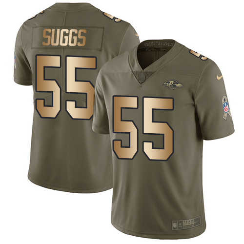 Men's Nike Baltimore Ravens #55 Terrell Suggs Limited Olive/Gold Salute to Service NFL Jersey