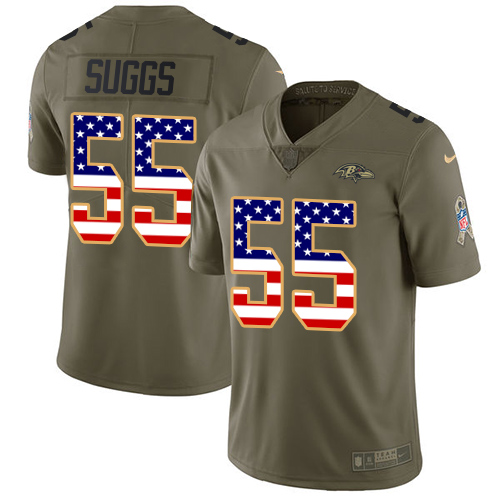 Men's Nike Baltimore Ravens #55 Terrell Suggs Limited Olive/USA Flag Salute to Service NFL Jersey