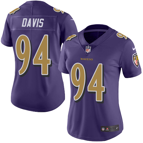 Women's Nike Baltimore Ravens #94 Carl Davis Limited Purple Rush Vapor Untouchable NFL Jersey