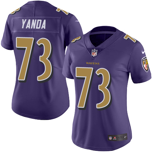 Women's Nike Baltimore Ravens #73 Marshal Yanda Limited Purple Rush Vapor Untouchable NFL Jersey