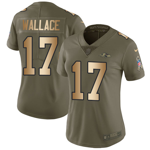 Women's Nike Baltimore Ravens #17 Mike Wallace Limited Olive/Gold Salute to Service NFL Jersey