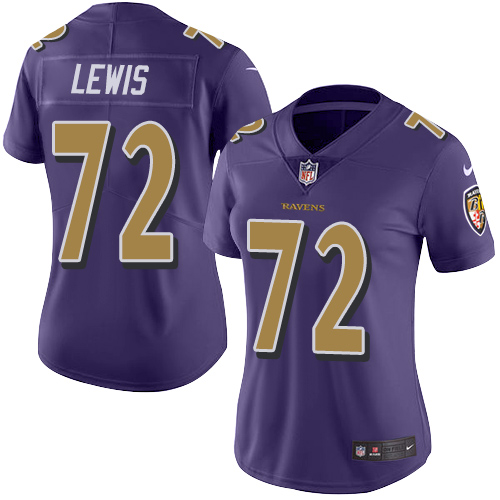 Women's Nike Baltimore Ravens #72 Alex Lewis Limited Purple Rush Vapor Untouchable NFL Jersey