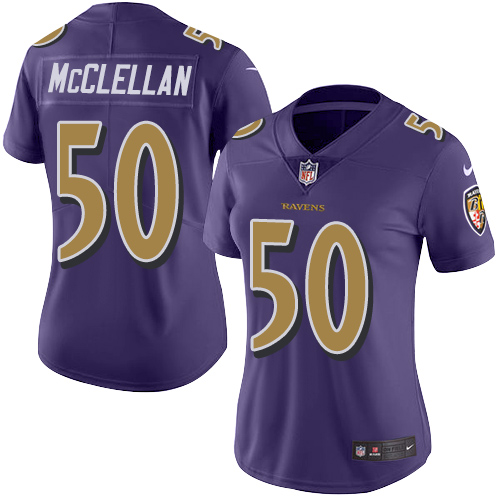 Women's Nike Baltimore Ravens #50 Albert McClellan Limited Purple Rush Vapor Untouchable NFL Jersey