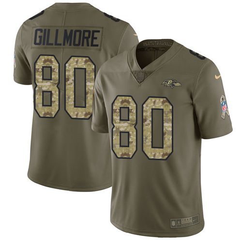 Youth Nike Baltimore Ravens #80 Crockett Gillmore Limited Olive/Camo Salute to Service NFL Jersey