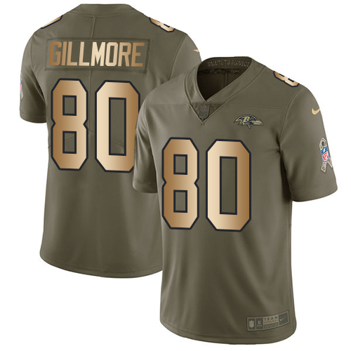 Men's Nike Baltimore Ravens #80 Crockett Gillmore Limited Olive/Gold Salute to Service NFL Jersey