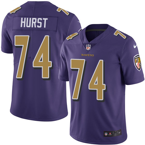 Men's Nike Baltimore Ravens #74 James Hurst Limited Purple Rush Vapor Untouchable NFL Jersey