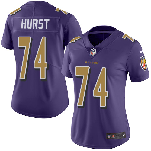 Women's Nike Baltimore Ravens #74 James Hurst Limited Purple Rush Vapor Untouchable NFL Jersey