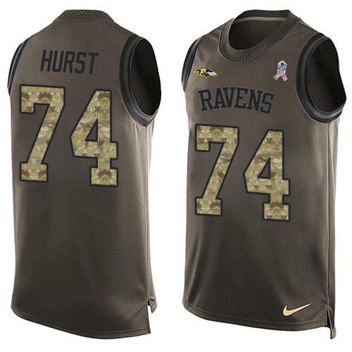 Men's Nike Baltimore Ravens #74 James Hurst Limited Green Salute to Service Tank Top NFL Jersey