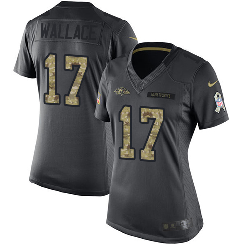 Women's Nike Baltimore Ravens #17 Mike Wallace Limited Black 2016 Salute to Service NFL Jersey