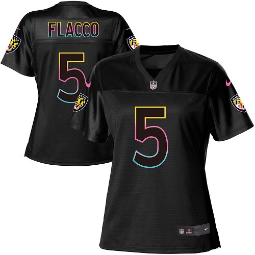 Women's Nike Baltimore Ravens #5 Joe Flacco Game Black Fashion NFL Jersey
