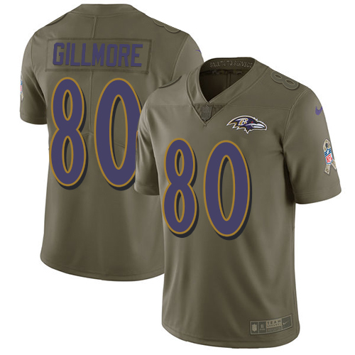 Men's Nike Baltimore Ravens #80 Crockett Gillmore Limited Olive 2017 Salute to Service NFL Jersey