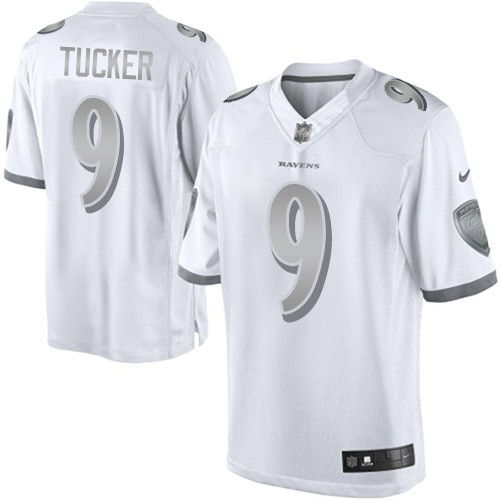 Men's Nike Baltimore Ravens #9 Justin Tucker Limited White Platinum NFL Jersey