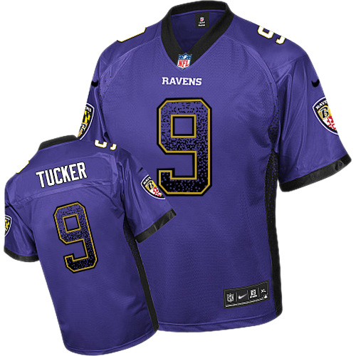 Men's Nike Baltimore Ravens #9 Justin Tucker Elite Purple Drift Fashion NFL Jersey