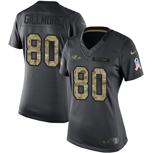 Women's Nike Baltimore Ravens #80 Crockett Gillmore Limited Black 2016 Salute to Service NFL Jersey