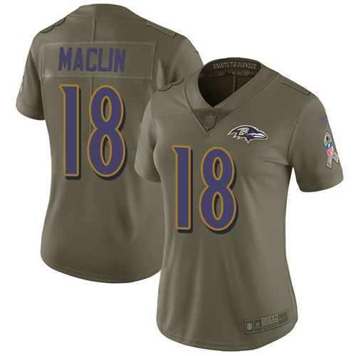 Women's Nike Baltimore Ravens #18 Jeremy Maclin Limited Olive 2017 Salute to Service NFL Jersey