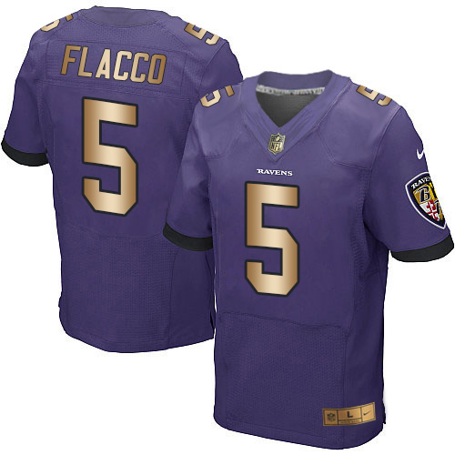 Men's Nike Baltimore Ravens #5 Joe Flacco Elite Purple/Gold Team Color NFL Jersey