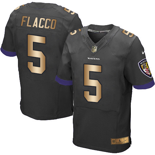 Men's Nike Baltimore Ravens #5 Joe Flacco Elite Black/Gold Alternate NFL Jersey