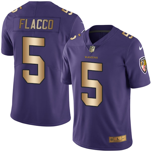 Men's Nike Baltimore Ravens #5 Joe Flacco Limited Purple/Gold Rush Vapor Untouchable NFL Jersey