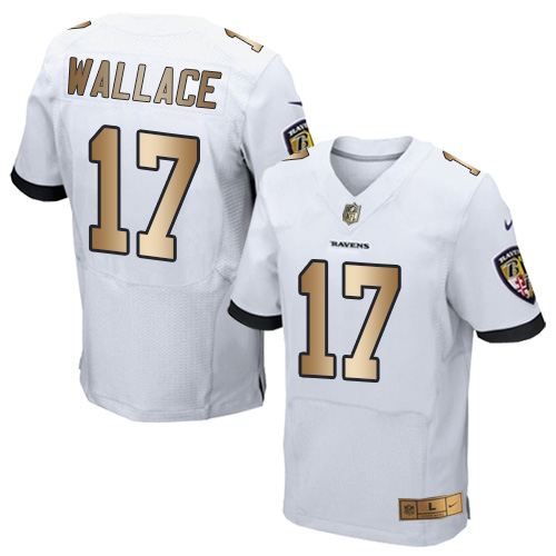 Men's Nike Baltimore Ravens #17 Mike Wallace Elite White/Gold NFL Jersey