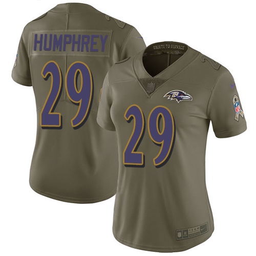 Women's Nike Baltimore Ravens #29 Marlon Humphrey Limited Olive 2017 Salute to Service NFL Jersey
