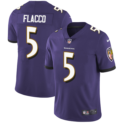 Youth Nike Baltimore Ravens #5 Joe Flacco Purple Team Color Vapor Untouchable Elite Player NFL Jersey