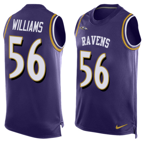 Men's Nike Baltimore Ravens #56 Tim Williams Elite Purple Player Name & Number Tank Top NFL Jersey