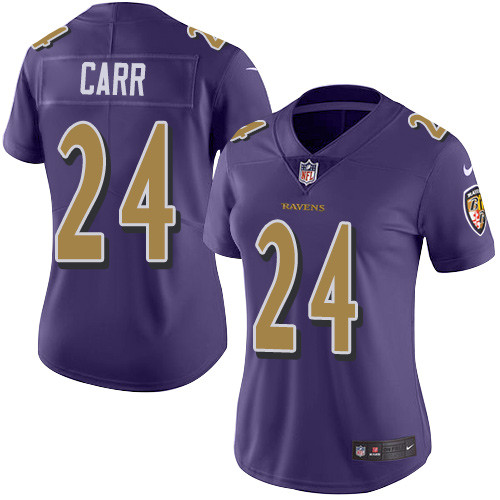 Women's Nike Baltimore Ravens #24 Brandon Carr Limited Purple Rush Vapor Untouchable NFL Jersey