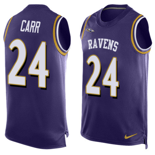 Men's Nike Baltimore Ravens #24 Brandon Carr Elite Purple Player Name & Number Tank Top NFL Jersey