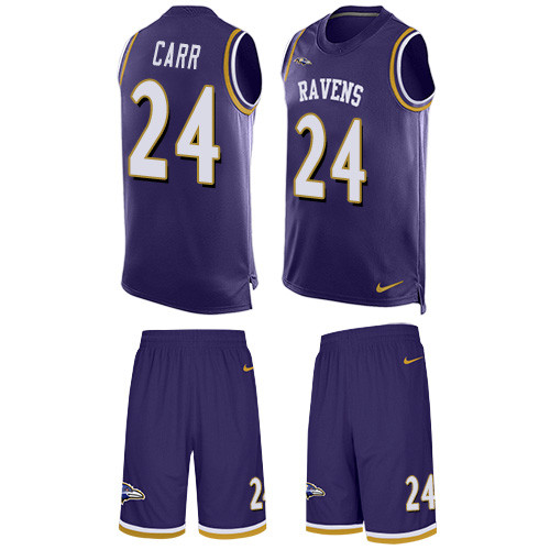 Men's Nike Baltimore Ravens #24 Brandon Carr Limited Purple Tank Top Suit NFL Jersey