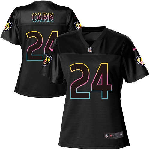 Women's Nike Baltimore Ravens #24 Brandon Carr Game Black Fashion NFL Jersey
