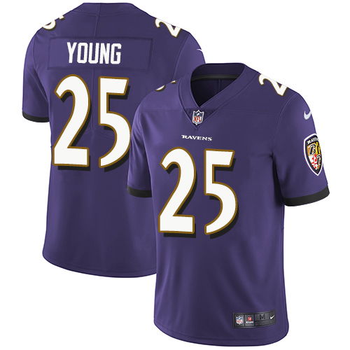 Youth Nike Baltimore Ravens #25 Tavon Young Purple Team Color Vapor Untouchable Elite Player NFL Jersey