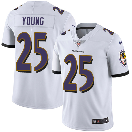 Youth Nike Baltimore Ravens #25 Tavon Young White Vapor Untouchable Elite Player NFL Jersey