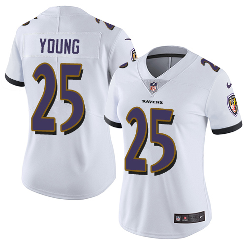 Women's Nike Baltimore Ravens #25 Tavon Young White Vapor Untouchable Limited Player NFL Jersey