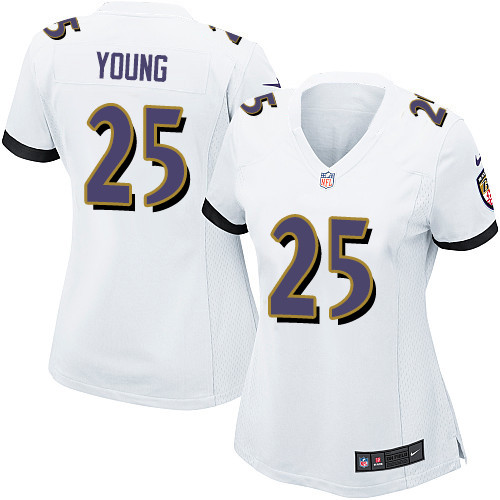 Women's Nike Baltimore Ravens #25 Tavon Young Game White NFL Jersey