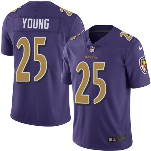 Men's Nike Baltimore Ravens #25 Tavon Young Limited Purple Rush Vapor Untouchable NFL Jersey