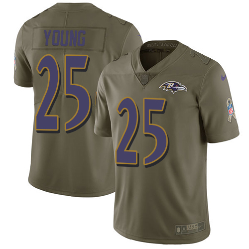 Youth Nike Baltimore Ravens #25 Tavon Young Limited Olive 2017 Salute to Service NFL Jersey