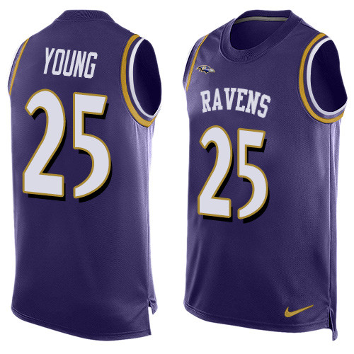 Men's Nike Baltimore Ravens #25 Tavon Young Elite Purple Player Name & Number Tank Top NFL Jersey