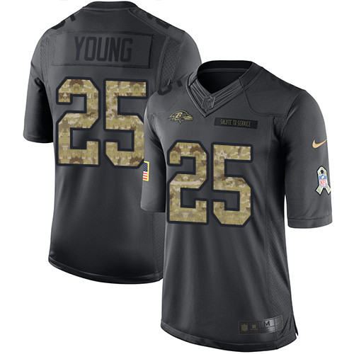 Youth Nike Baltimore Ravens #25 Tavon Young Limited Black 2016 Salute to Service NFL Jersey