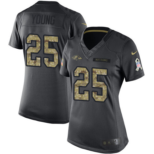 Women's Nike Baltimore Ravens #25 Tavon Young Limited Black 2016 Salute to Service NFL Jersey