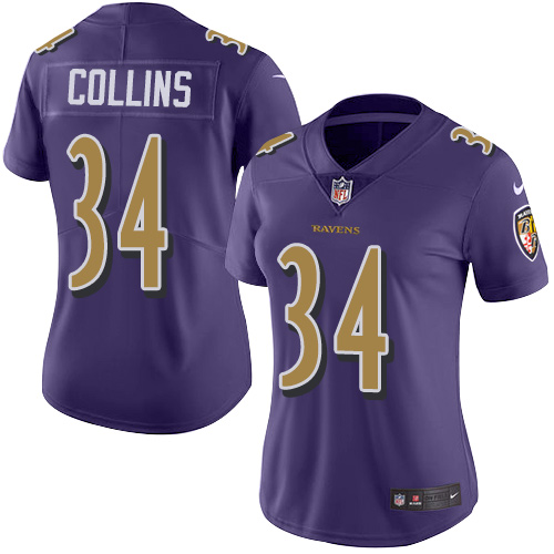 Women's Nike Baltimore Ravens #34 Alex Collins Limited Purple Rush Vapor Untouchable NFL Jersey