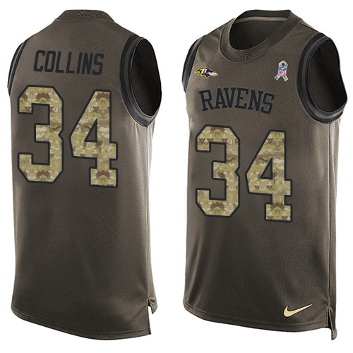 Men's Nike Baltimore Ravens #34 Alex Collins Limited Green Salute to Service Tank Top NFL Jersey