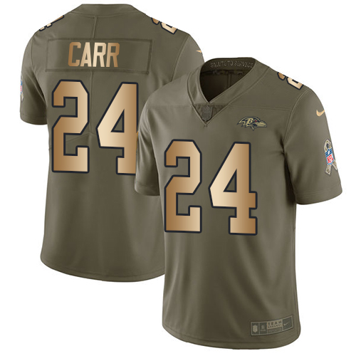 Youth Nike Baltimore Ravens #24 Brandon Carr Limited Olive/Gold Salute to Service NFL Jersey