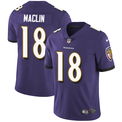 Youth Nike Baltimore Ravens #18 Jeremy Maclin Purple Team Color Vapor Untouchable Elite Player NFL Jersey