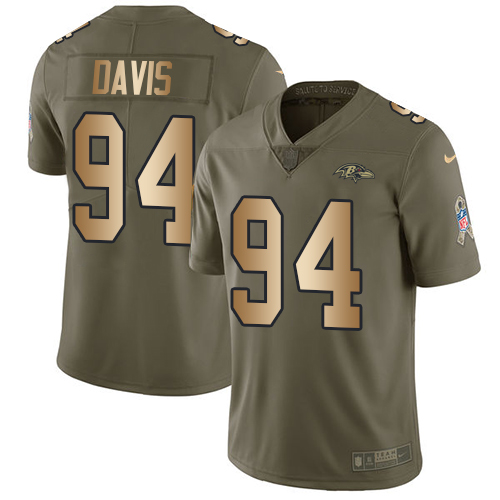 Men's Nike Baltimore Ravens #94 Carl Davis Limited Olive/Gold Salute to Service NFL Jersey