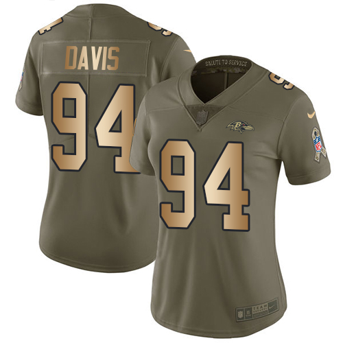 Women's Nike Baltimore Ravens #94 Carl Davis Limited Olive/Gold Salute to Service NFL Jersey