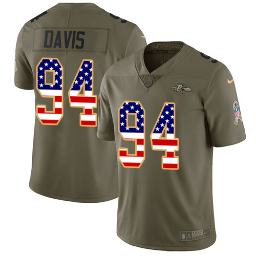 Men's Nike Baltimore Ravens #94 Carl Davis Limited Olive/USA Flag Salute to Service NFL Jersey
