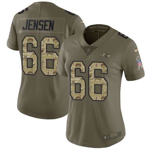 Women's Nike Baltimore Ravens #66 Ryan Jensen Limited Olive/Camo Salute to Service NFL Jersey