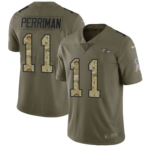 Men's Nike Baltimore Ravens #11 Breshad Perriman Limited Olive/Camo Salute to Service NFL Jersey