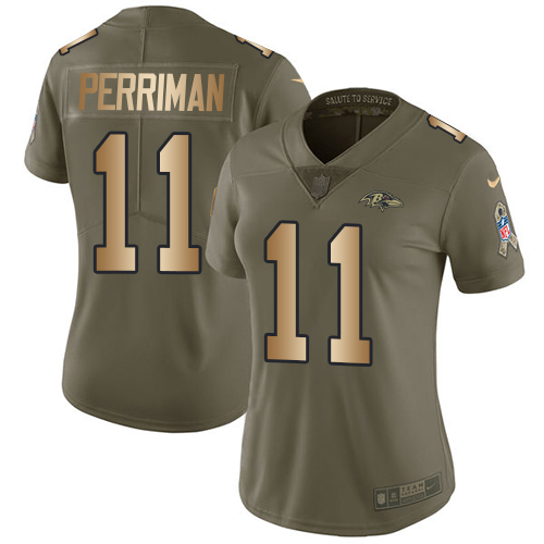 Women's Nike Baltimore Ravens #11 Breshad Perriman Limited Olive/Gold Salute to Service NFL Jersey